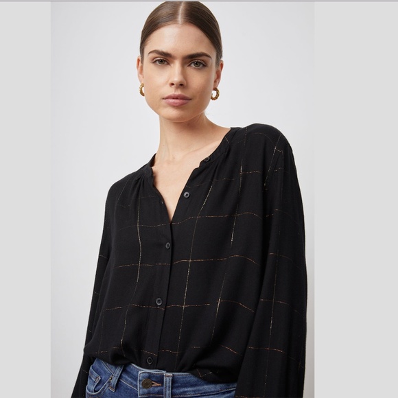 RAILS Eloise button down blouse in Ebony Tinsel - Picture 1 of 11